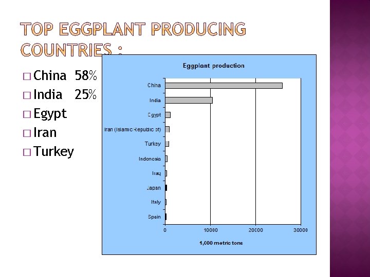 � China 58% � India 25% � Egypt � Iran � Turkey 