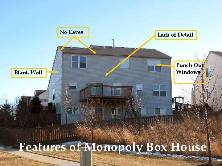 No Eaves Blank Wall Lack of Detail Punch Out Windows Features of Monopoly Box