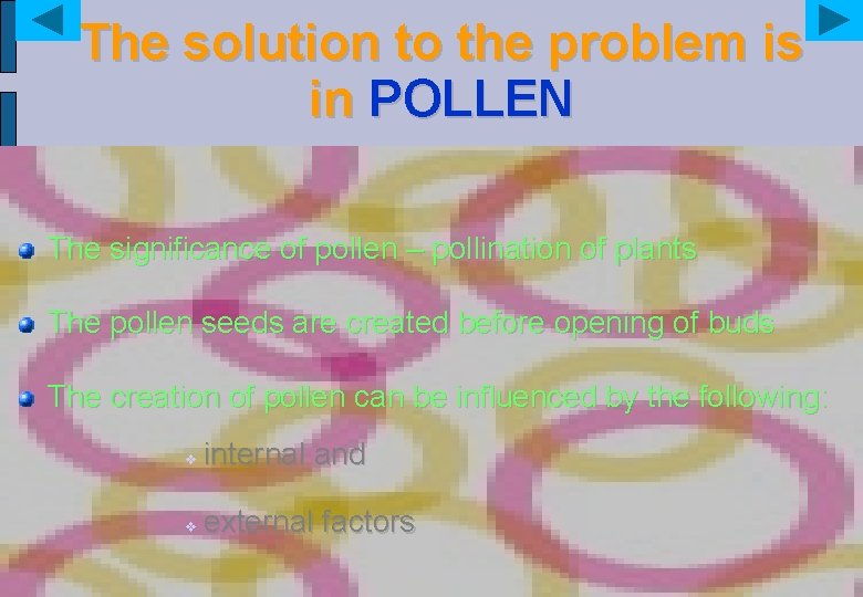 The solution to the problem is in POLLEN The significance of pollen – pollination