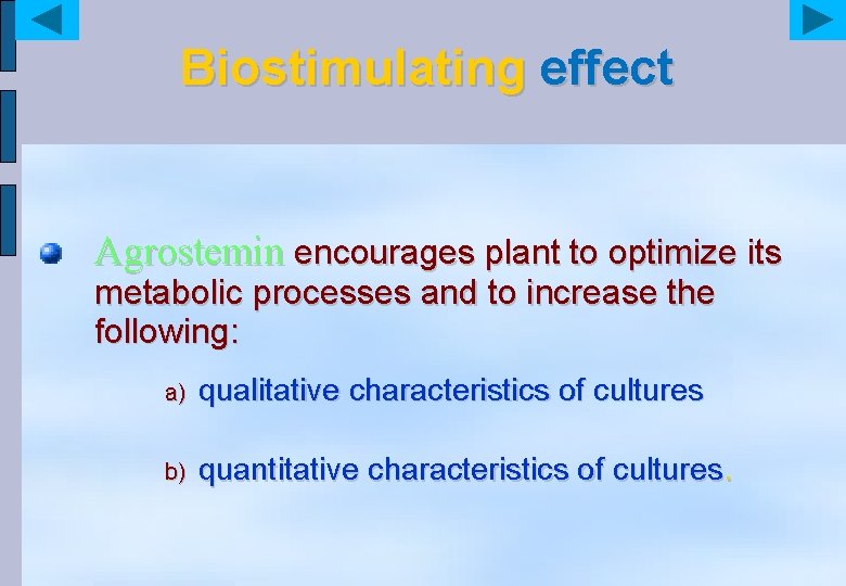 Biostimulating effect Agrostemin encourages plant to optimize its metabolic processes and to increase the