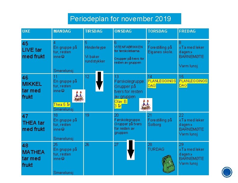 Periodeplan for november 2019 UKE MANDAG TIRSDAG ONSDAG TORSDAG FREDAG 45 LIVE tar med