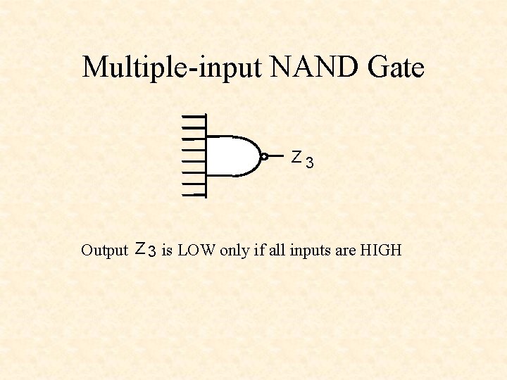 Multiple-input NAND Gate Z 3 Output Z 3 is LOW only if all inputs