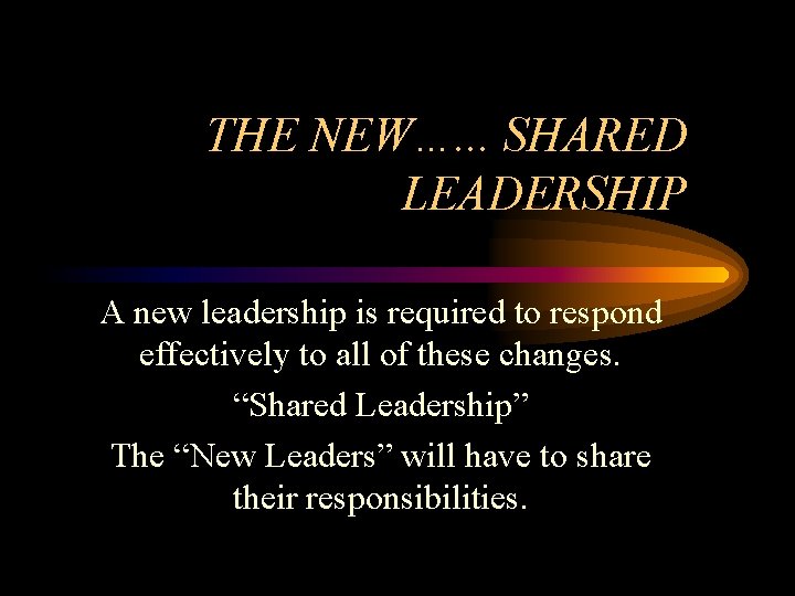 THE NEW…. . . SHARED LEADERSHIP A new leadership is required to respond effectively