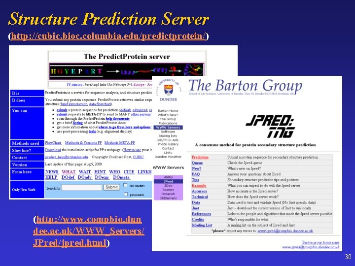 Structure Prediction Server (http: //cubic. bioc. columbia. edu/predictprotein/) (http: //www. compbio. dun dee. ac.