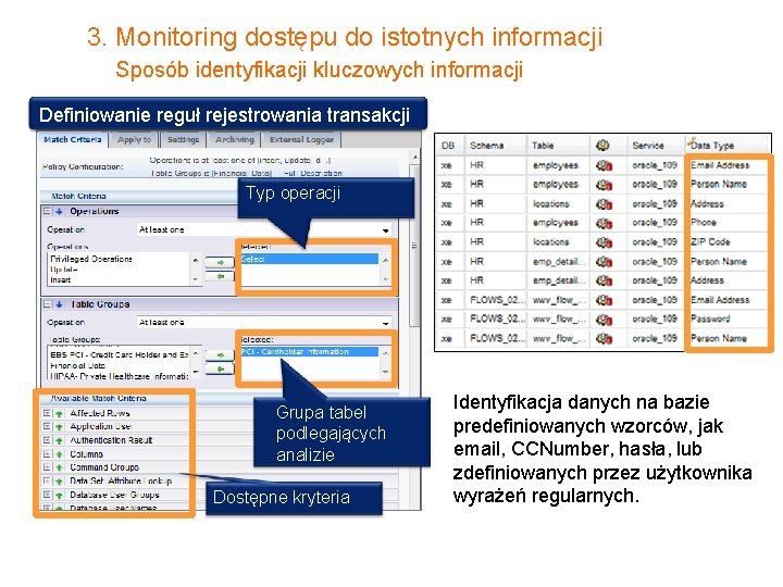 3. Monitoring dostępu do istotnych informacji Sposób identyfikacji kluczowych informacji Definiowanie reguł rejestrowania transakcji