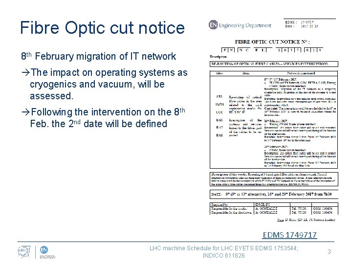 Fibre Optic cut notice 8 th February migration of IT network The impact on