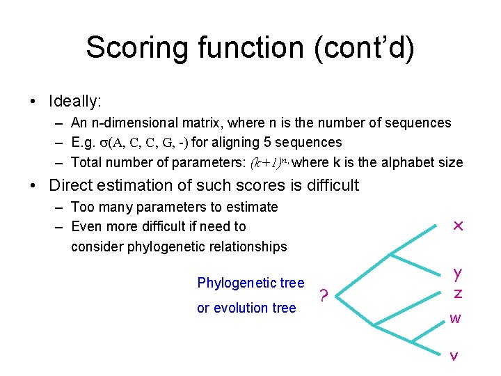 Scoring function (cont’d) • Ideally: – An n-dimensional matrix, where n is the number