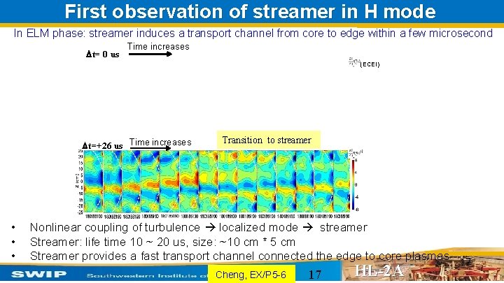 First observation of streamer in H mode In ELM phase: streamer induces a transport