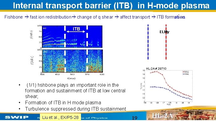 Internal transport barrier (ITB) in H-mode plasma Fishbone fast ion redistribution change of q