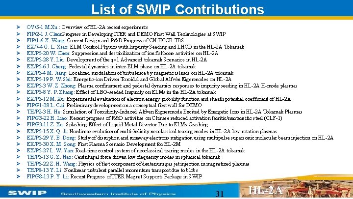 List of SWIP Contributions Ø Ø Ø Ø Ø Ø OV/5 -1 M. Xu