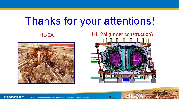 Thanks for your attentions! HL-2 A HL-2 M (under construction) 32 HL-2 A 