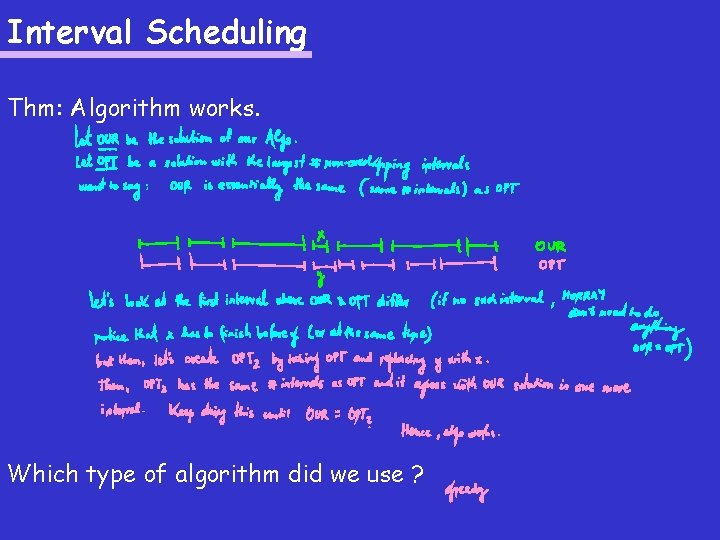 Interval Scheduling Thm: Algorithm works. Which type of algorithm did we use ? 