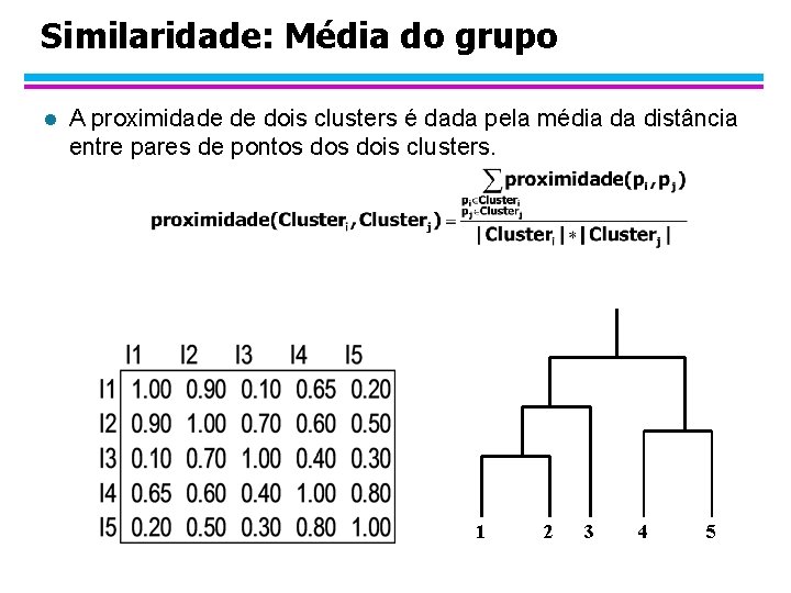 Similaridade: Média do grupo l A proximidade de dois clusters é dada pela média