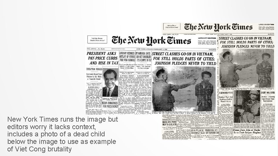 New York Times runs the image but editors worry it lacks context, includes a