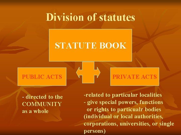 Division of statutes STATUTE BOOK PUBLIC ACTS - directed to the COMMUNITY as a