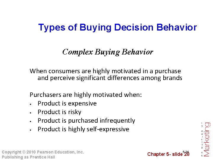 Types of Buying Decision Behavior Complex Buying Behavior When consumers are highly motivated in