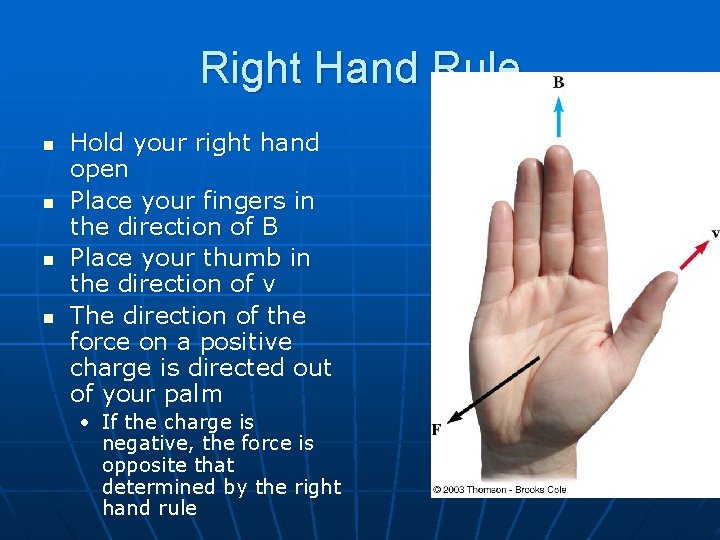 Right Hand Rule n n Hold your right hand open Place your fingers in