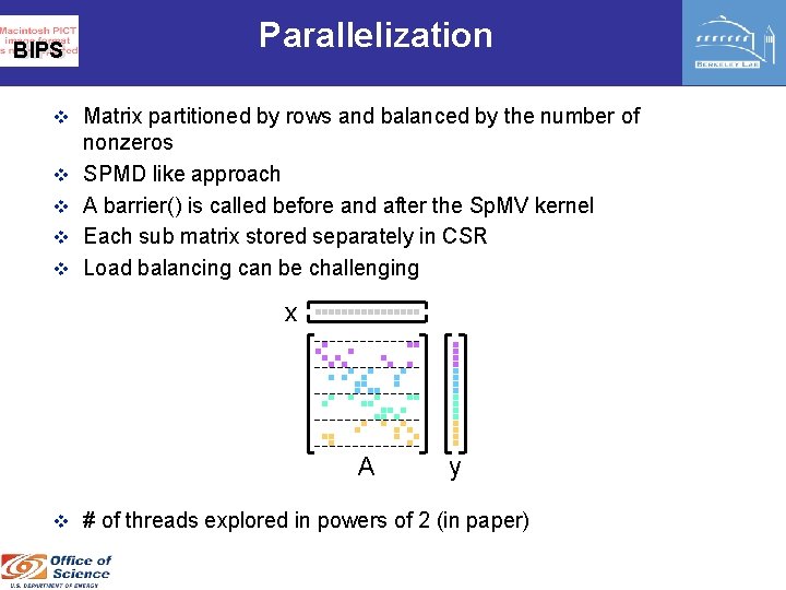 BIPS Parallelization v Matrix partitioned by rows and balanced by the number of v