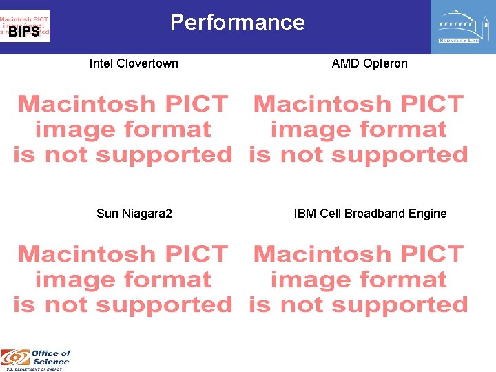 BIPS Performance Intel Clovertown AMD Opteron Sun Niagara 2 IBM Cell Broadband Engine 