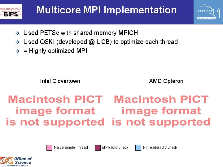 BIPS Multicore MPI Implementation v Used PETSc with shared memory MPICH v Used OSKI