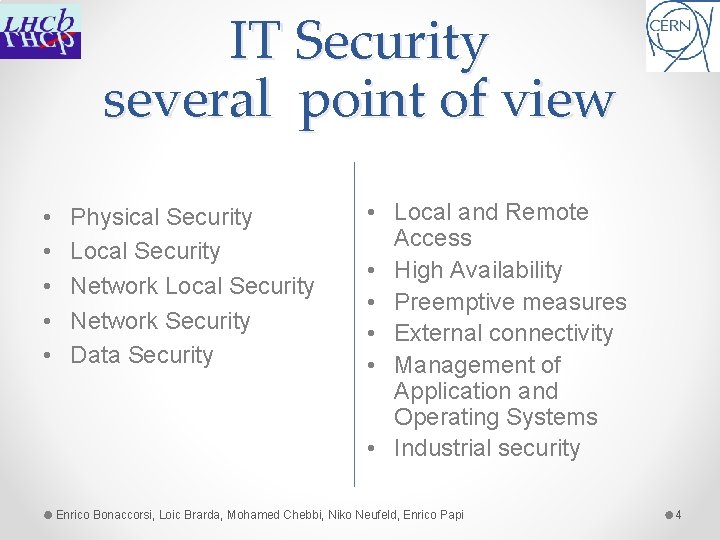 IT Security several point of view • • • Physical Security Local Security Network