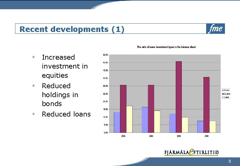 Recent developments (1) § Increased investment in equities § Reduced holdings in bonds §