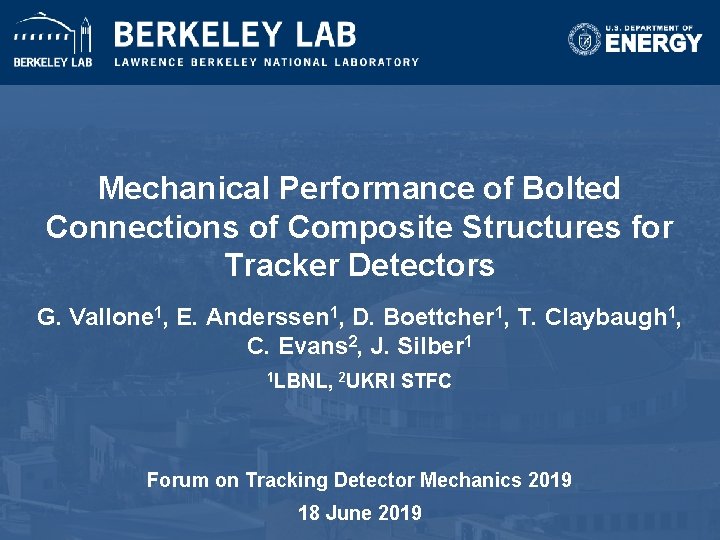 Mechanical Performance of Bolted Connections of Composite Structures for Tracker Detectors G. Vallone 1, Mechanical Performance of Bolted Connections of Composite Structures for Tracker Detectors G. Vallone 1,