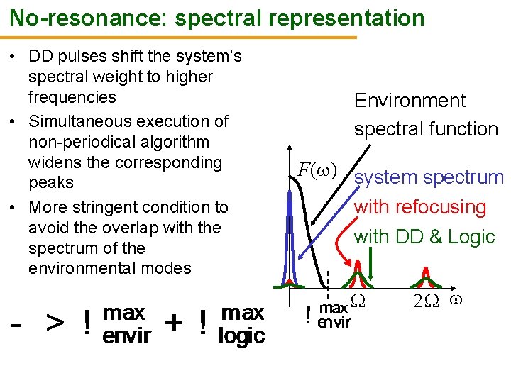 No-resonance: spectral representation • DD pulses shift the system’s spectral weight to higher frequencies