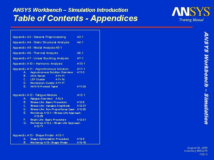 ANSYS Workbench – Simulation Introduction Table of Contents - Appendices A 3 -1 Appendix