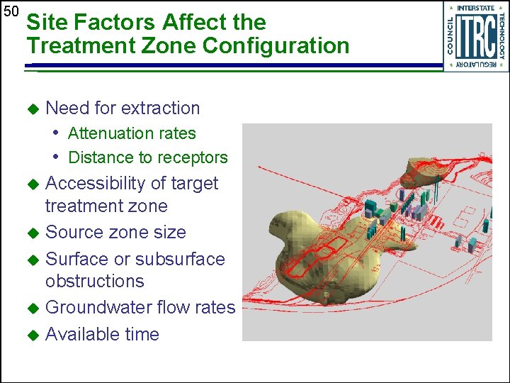 50 Site Factors Affect the Treatment Zone Configuration u Need for extraction • Attenuation