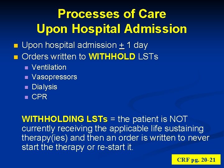 Processes of Care Upon Hospital Admission n n Upon hospital admission + 1 day