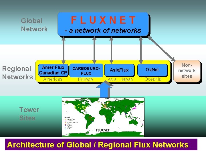 Global Network Regional Networks FLUXNET - a network of networks Ameri. Flux Canadian CP