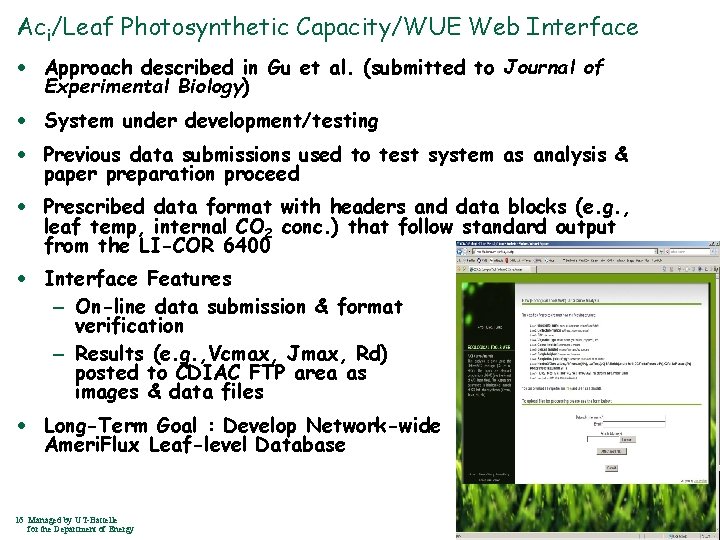 Aci/Leaf Photosynthetic Capacity/WUE Web Interface · Approach described in Gu et al. (submitted to