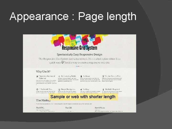 Appearance : Page length Sample or web with shorter length 