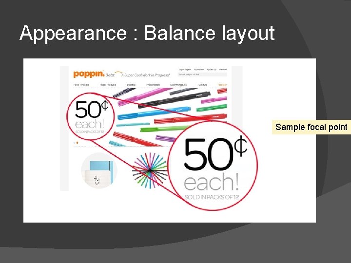Appearance : Balance layout Sample focal point 
