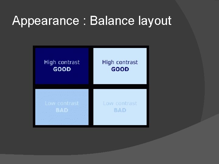 Appearance : Balance layout 