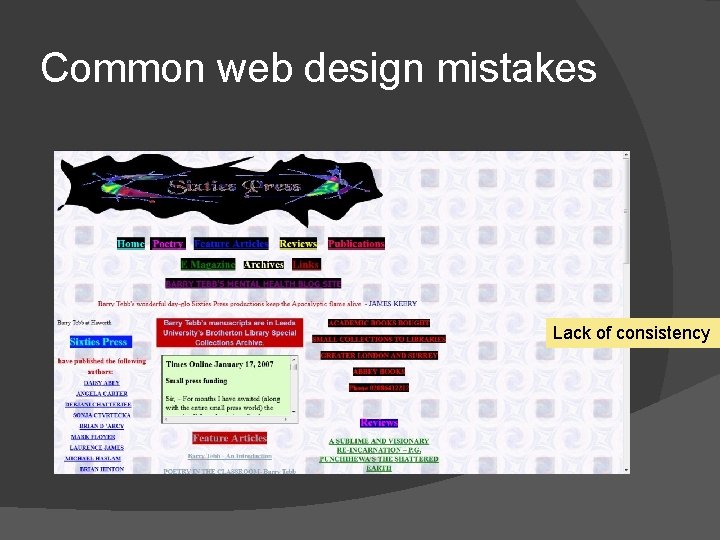 Common web design mistakes Lack of consistency 
