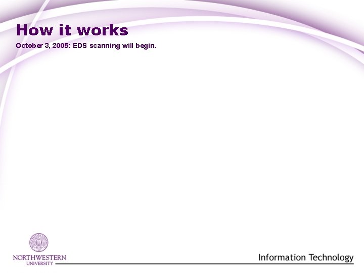 How it works October 3, 2005: EDS scanning will begin. 