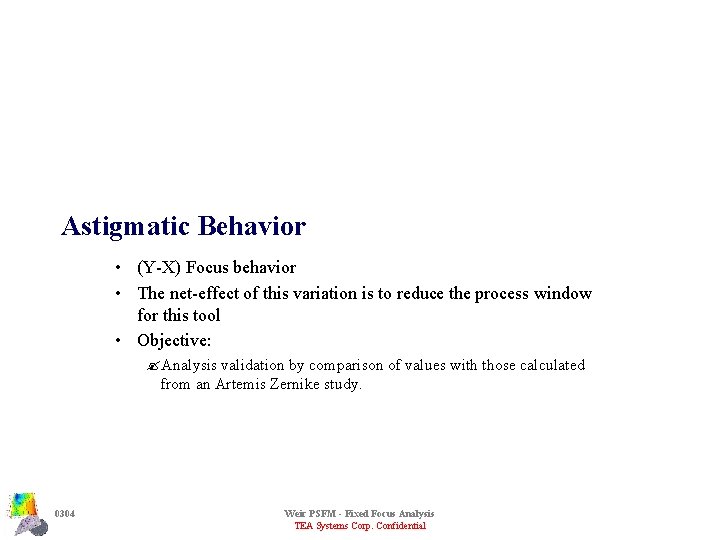 Astigmatic Behavior • (Y-X) Focus behavior • The net-effect of this variation is to