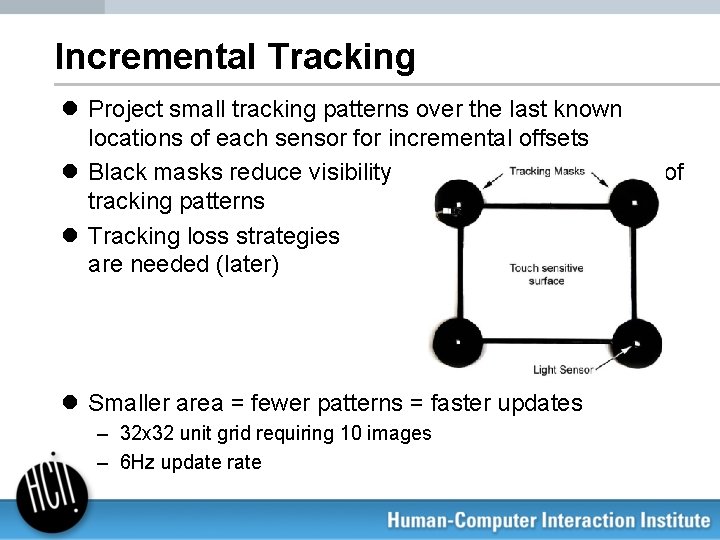 Incremental Tracking l Project small tracking patterns over the last known locations of each