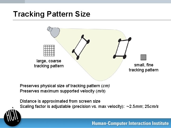 Tracking Pattern Size large, coarse tracking pattern small, fine tracking pattern Preserves physical size