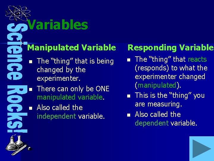 Variables Manipulated Variable n n n The “thing” that is being changed by the