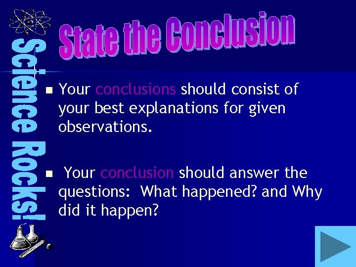 n Your conclusions should consist of your best explanations for given observations. n Your