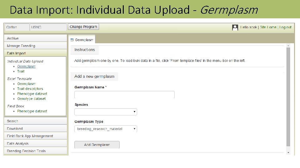 Data Import: Individual Data Upload - Germplasm 
