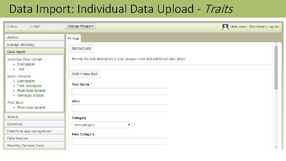 Data Import: Individual Data Upload - Traits 