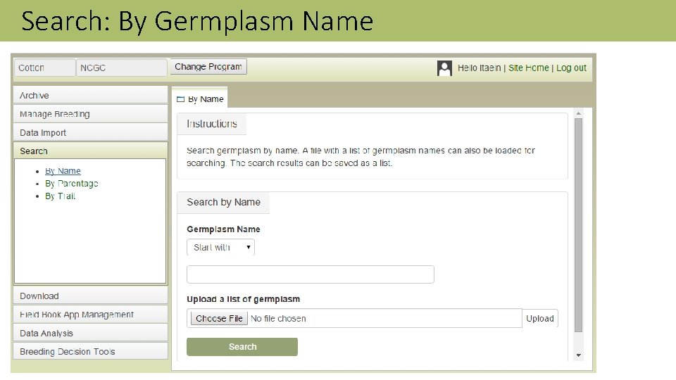 Search: By Germplasm Name 