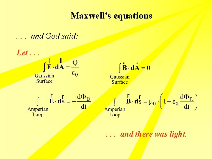 Maxwell's equations. . . and God said: Let. . . and there was light.