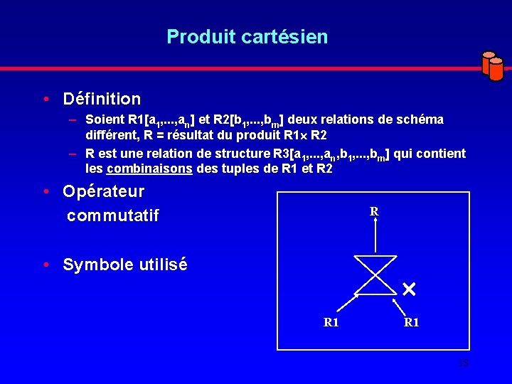 Produit cartésien • Définition – Soient R 1[a 1, . . . , an]