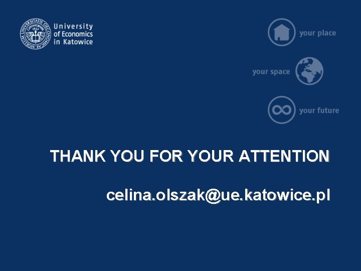 THANK YOU FOR YOUR ATTENTION celina. olszak@ue. katowice. pl 