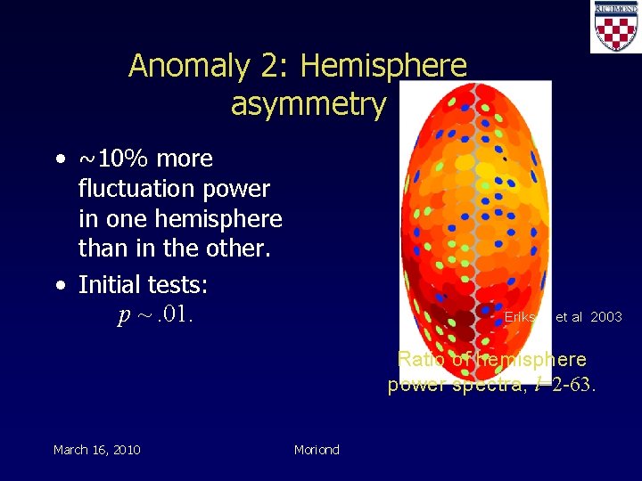 Anomaly 2: Hemisphere asymmetry • ~10% more fluctuation power in one hemisphere than in